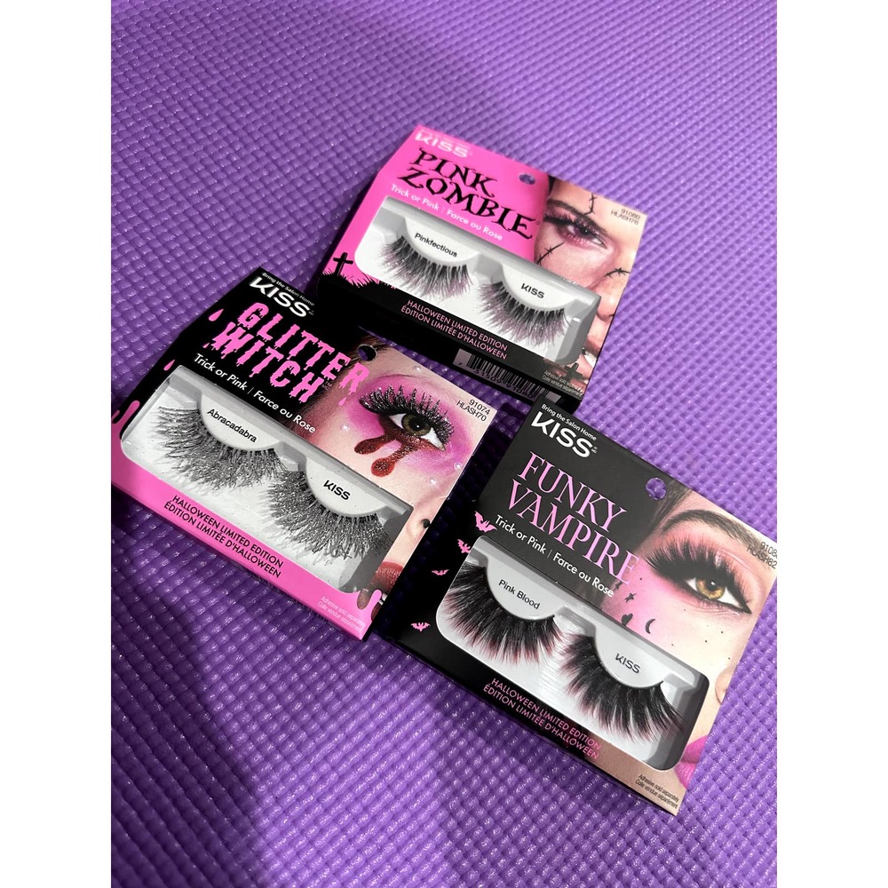 New Kiss Halloween Eyelashes Set: Pink Zombie, Funky Vampire, Glitter Witch lash